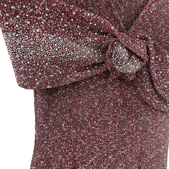 Kourosh Burgundy Metallic Beaded Cocktail Dress Womens 6 - Picture 4 of 8